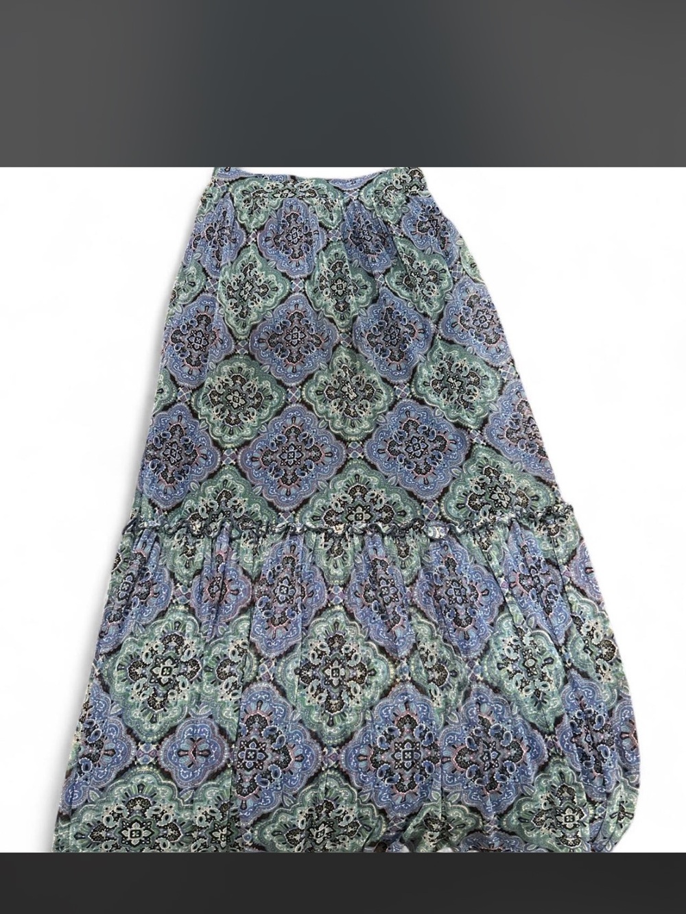 Printed A-Line Maxi Skirt in Blue-Green Medallion - Picture 4 of 4